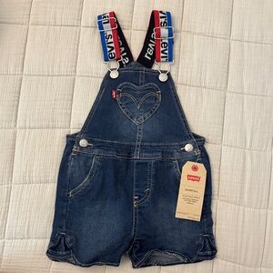 Levi's Kids Dark Blue Denim Overalls with Heart Detail